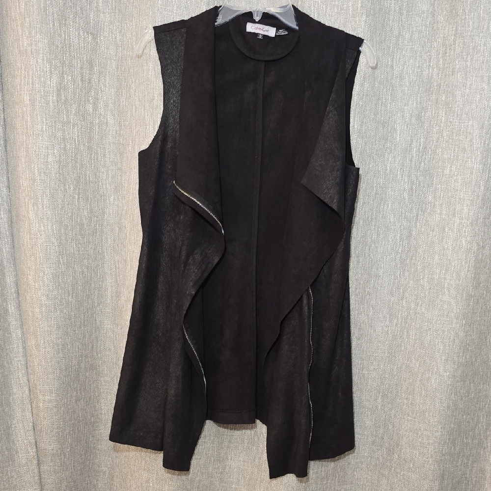 Calvin Klein Sleeveless Distressed Black Zip Vest Faux Suede Size S